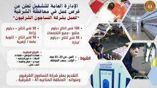 وزارة العمل : 250 فرصة عمل لشباب الشرقية للعمل بشركة النساجون الشرقيون