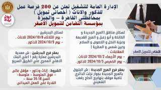 وزارة العمل : 200  فرصة عمل لشباب القاهرة والجيزة في مجال ”أخصائي تمويل”