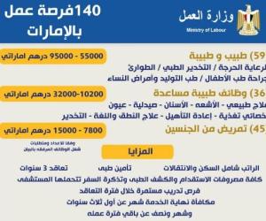 وزير العمل يعلن عن توفير 140 فرصة عمل للكوادر مصرية من الأطباء والممرضين العمل في الإمارات ...